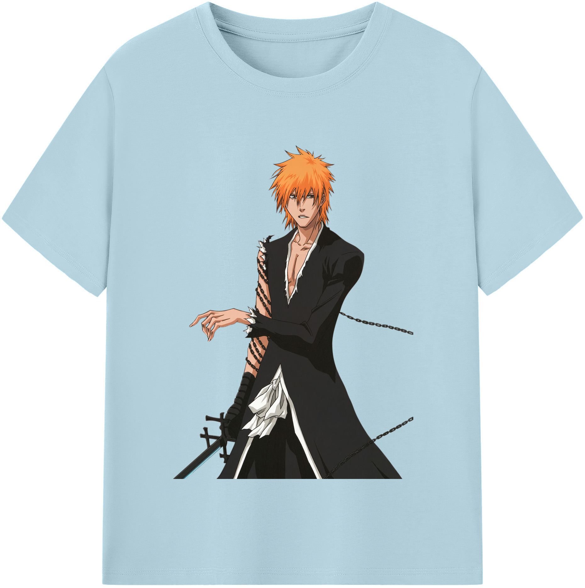 （画像用） ブリーチ 黒崎一護（くろさき いちご）BLEACH Kurosaki Ichigo 綿100％半袖Tシャツ（フロントプリント）